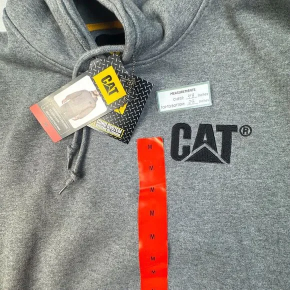 CAT Men Sz M Gray Sweatshirt Kangaroo Pocket Adjustable 3Piece Hood Black Logo - Picture 3 of 9